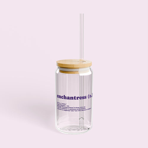 Enchantress Etymology - 16oz - Eco-Friendly Glass Cup with Straw